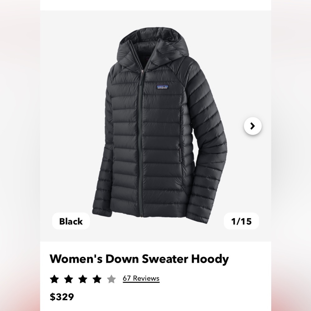 Patagonia hooded down sweater Sz S. 800 fill down.